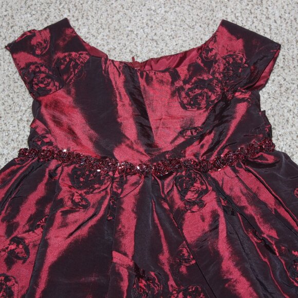Girls Sweet Heart Rose Burgundy Wine Satin Beaded Holiday Christmas Dress sz 2T - Picture 2 of 5